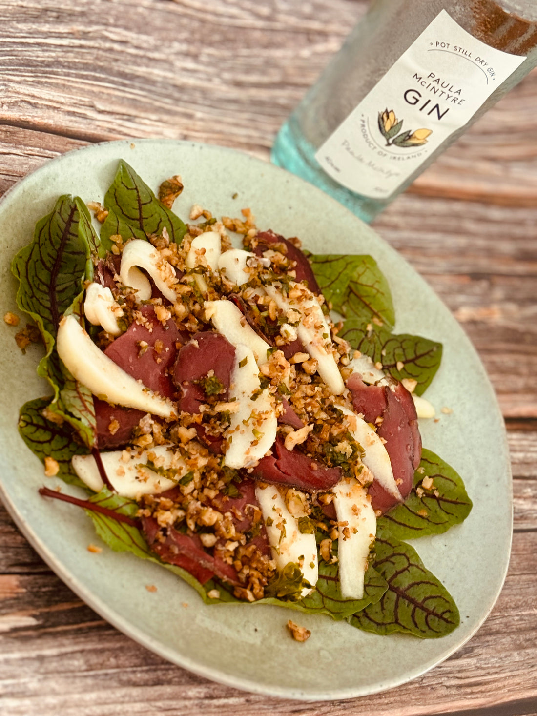 Paula McIntyre's Venison with Gin Pickled Pear and Walnut Picada