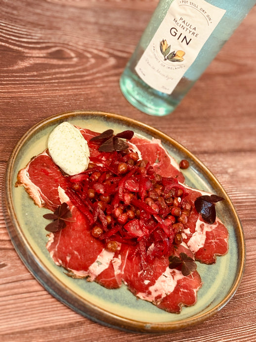 Paula McIntyre's small plate charcuterie recipes: Hogget Bresaola, carlin pea and beetroot salad, lovage labne