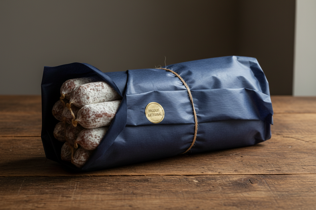 the saucisson should be all wrapped in the same 1 piece of navy wax paper